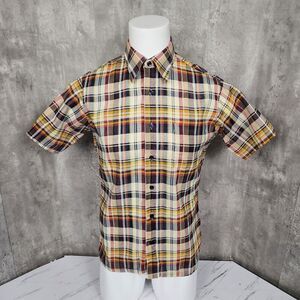 Vintage 70s 80s Kingsport Mens M Multicolor Plaid Short‎ Sleeve Button Up Shirt